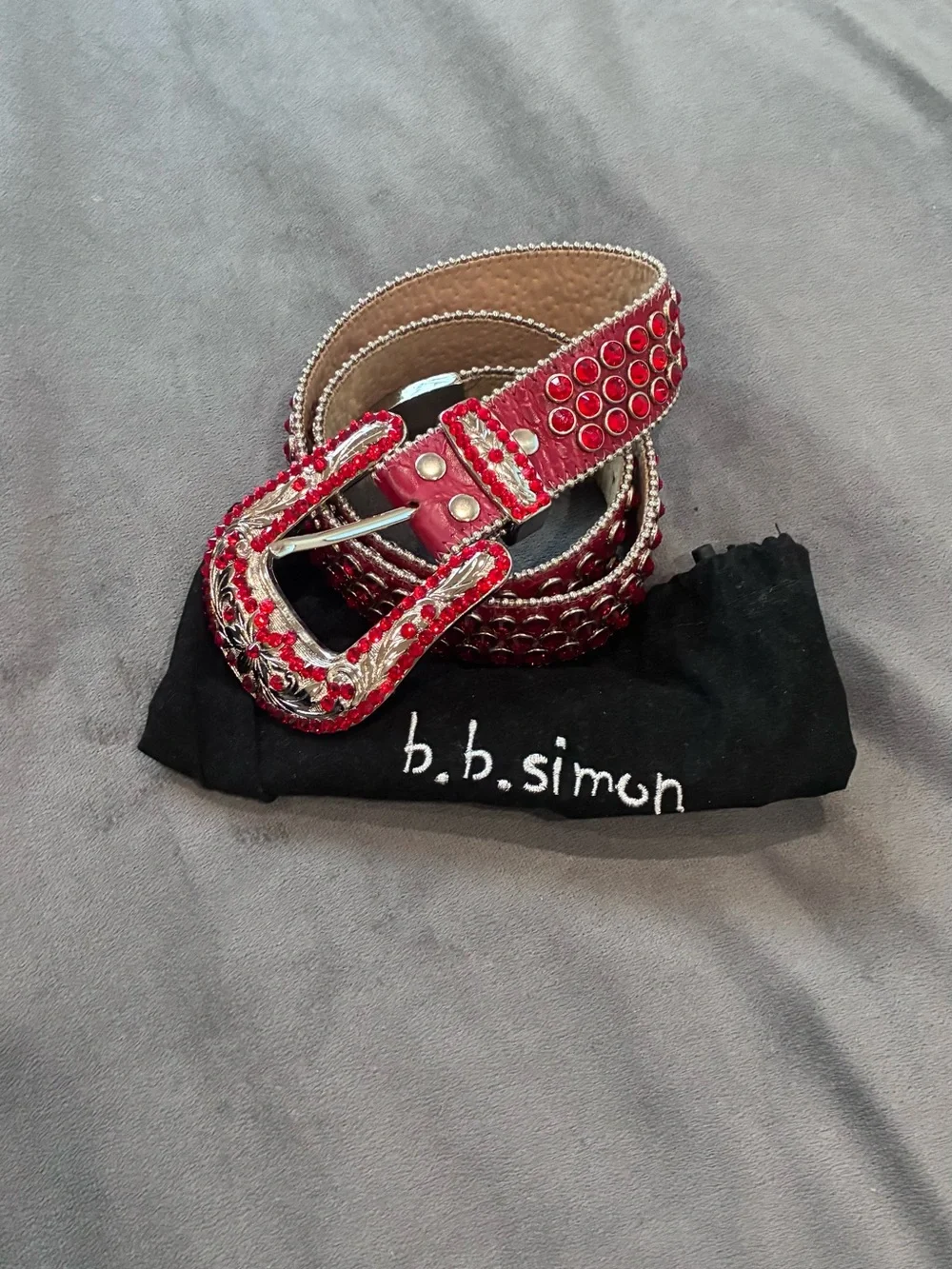B.B. Simon Red Studded Crystal-Embellished Women's Belt